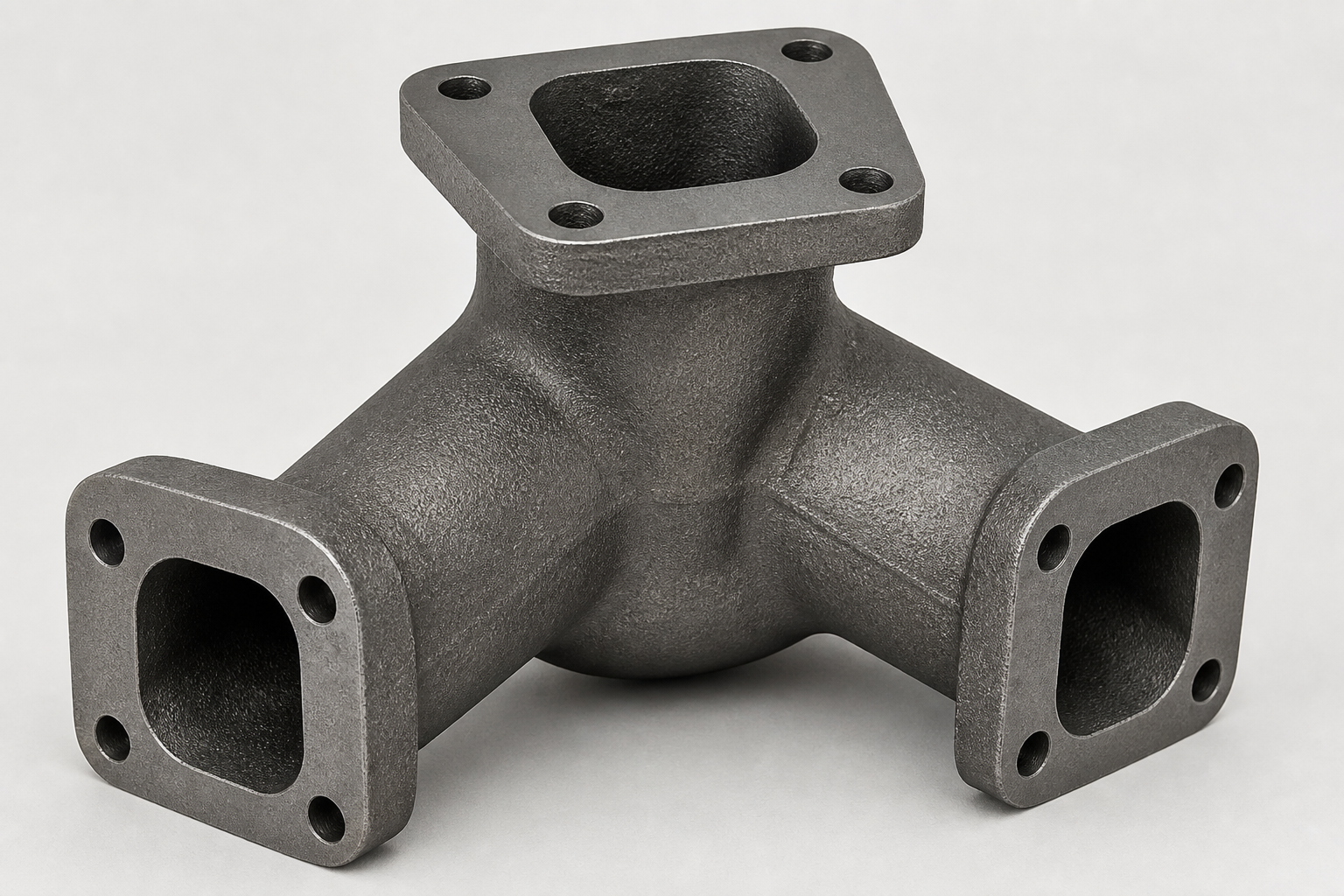 T4 exhaust T-piece (machined) — illustrative cast and machined component