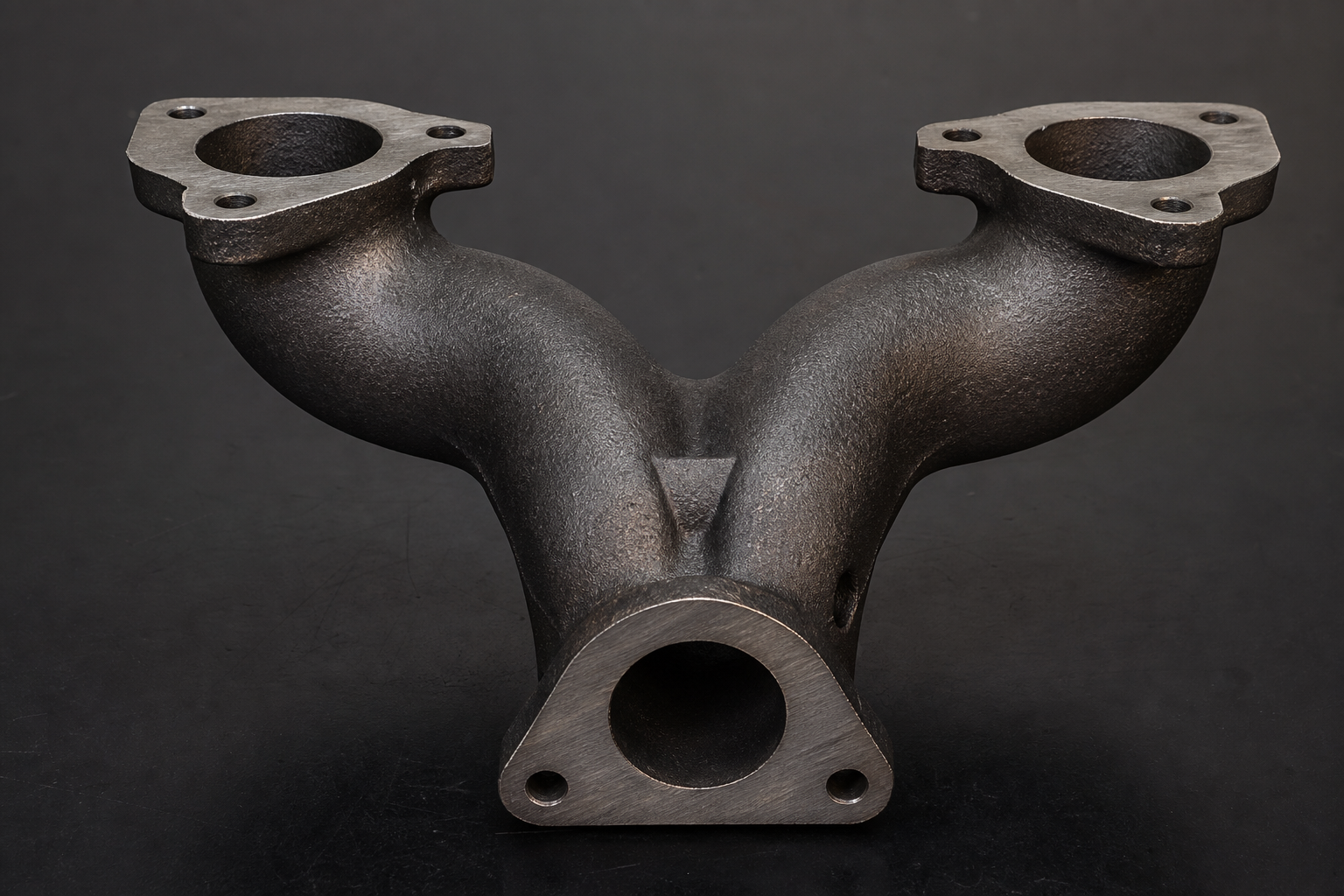 Y-piece exhaust T4G / J420 — illustrative cast and machined component